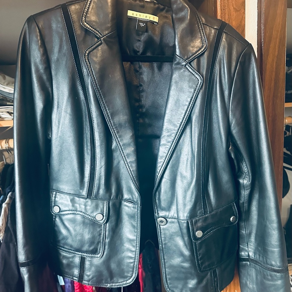 Bernardo Black Leather Jacket With Button Details - image 1